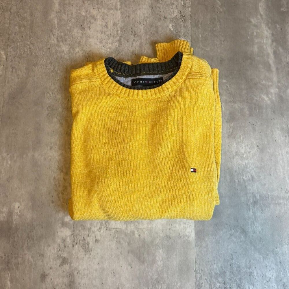 Tommy Hilfiger Yellow Crewneck Sweater Mens Size L 100% Cotton